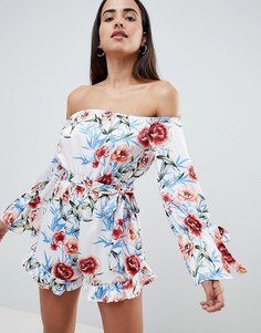 Ромпер с цветочным принтом PrettyLittleThing - Белый