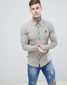 Трикотажная рубашка каменного цвета с длинными рукавами Gym King - Серый