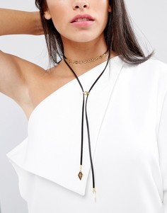 Ожерелье-чокер из искусственной кожи с позолоченной цепочкой Vanessa Mooney - Черный