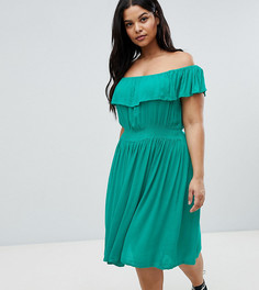 Платье миди с широким вырезом и оборками Brave Soul Plus - Зеленый