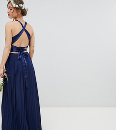 Плиссированное платье макси с перекрестной отделкой на спине TFNC Petite - Темно-синий