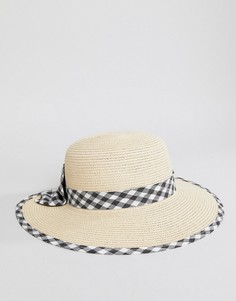 Соломенная пляжная шляпа с бантом в клетку Boardmans - Светло-бежевый
