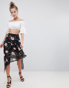 Асимметричная юбка миди с цветочным принтом Boohoo - Мульти