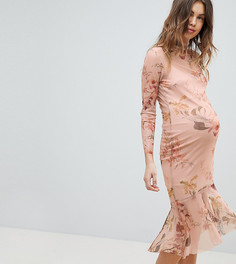 Сетчатое платье с длинными рукавами и баской Hope & Ivy Maternity - Мульти