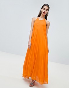 Плиссированное платье макси с открытой спиной Missguided - Оранжевый
