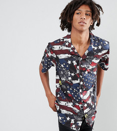 Рубашка с принтом американского флага Sacred Hawk - Темно-синий