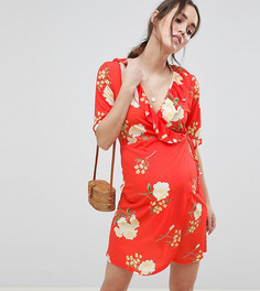 Чайное платье с запахом, оборками и цветочным принтом ASOS DESIGN Maternity - Мульти