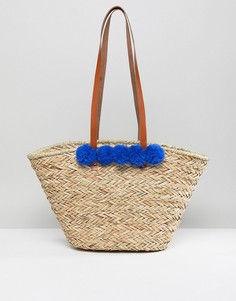 Соломенная пляжная сумка с помпонами Vinecent Pradier - Мульти