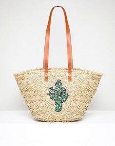Структурированная пляжная соломенная сумка с отделкой в виде кактуса Vincent Pradier - Мульти