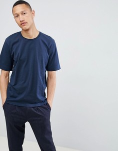 Хлопковая футболка с заниженной линией плеч Selected Homme - Темно-синий