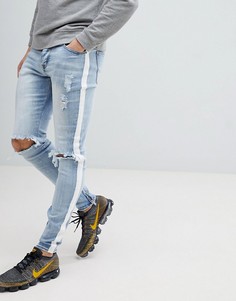 Светлые супероблегающие джинсы с полосками по бокам Sixth June - Синий
