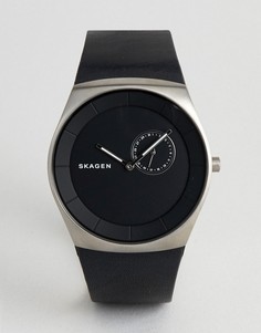 Мужские часы с кожаным ремешком Skagen - Черный