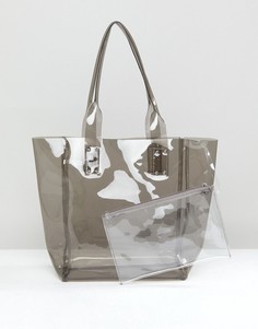Прозрачная серая сумка-тоут с клатчем Chateau - Серый