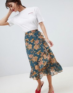 Юбка миди с цветочным принтом и оборкой Vila - Мульти