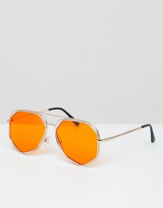 Солнцезащитные очки-авиаторы в шестиугольной оправе с цветными стеклами 7X - Оранжевый