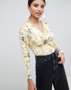 Боди с длинными рукавами и глубоким вырезом ASOS DESIGN - Мульти
