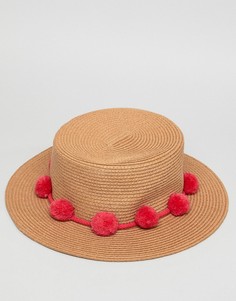 Соломенная шляпа с помпонами Pieces - Красный