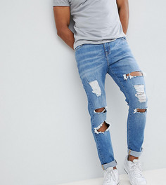 Светлые джинсы скинни с потертой отделкой Brooklyn Supply Co - Синий
