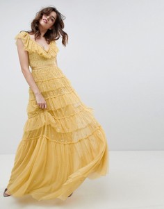 Ярусное платье макси с оборкой и принтом Needle & Thread - Желтый