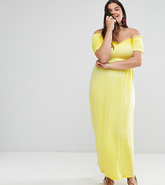 Сарафан макси с открытыми плечами и сборками ASOS CURVE - Желтый