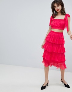 Шифоновая юбка миди с оборками Vero Moda - Розовый