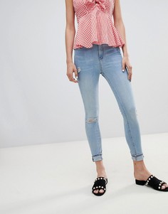 Зауженные джинсы с рваными коленями и необработанными краями River Island Harper - Синий