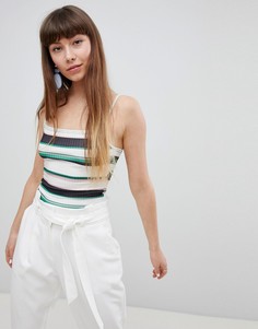 Боди в полоску с квадратным вырезом New Look - Зеленый