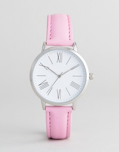 Часы с розовым кожаным ремешком ASOS DESIGN - Розовый