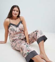 Атласные пижамные брюки с цветочным принтом New Look Curve - Розовый