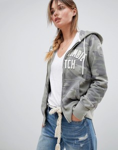 Худи на молнии с логотипом и камуфляжным принтом Abercrombie & Fitch - Зеленый