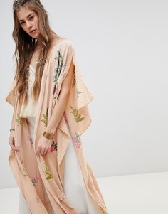 Кимоно макси с тропической вышивкой Aratta Premium - Бежевый
