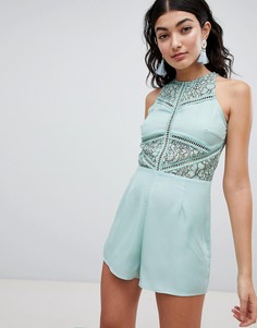 Ромпер с кружевом PrettyLittleThing - Зеленый
