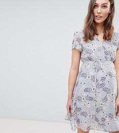 Платье мини с цветочным принтом, запахом и поясом Glamorous Bloom - Синий