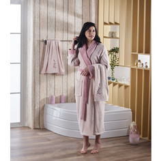 Набор халат с полотенцем Karna махровый Adra L/XL пудра (2739/CHAR009)