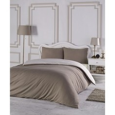 Комплект постельного белья Karna Евро, трикотаж, двухстороннее Sofa кофейный-кремовый (2988/CHAR010)