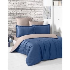 Комплект постельного белья Karna Евро, сатин, двухстороннее Loft синий-капучино (2984/CHAR005)