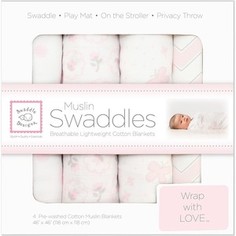 Набор муслиновых пеленок SwaddleDesigns 4 шт. Pink Butterfly (SDM-109PP)