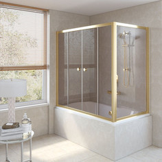 Душевая шторка на ванну Vegas Glass Z2V+ZVF 150*80 09 05 профиль золото стекло бронза