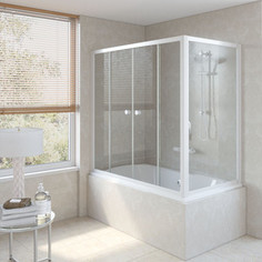 Душевая шторка на ванну Vegas Glass Z2V+ZVF 180*90 01 01 профиль белый стекло прозрачное