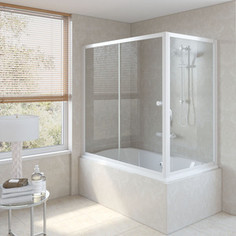 Душевая шторка на ванну Vegas Glass ZV+ZVF 180*85 01 01 профиль белый стекло прозрачное