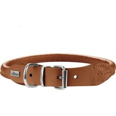 Ошейник Hunter Collar Round & Soft Petit Elk 37/6 nickel (30-33см) кожа лося коньячный для собак