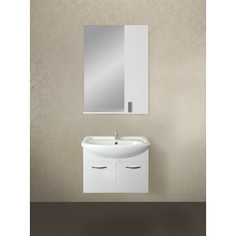 Мебель для ванной 1Marka Вита 65, подвесная тумба с раковиной, дверцы, зеркало с шкафчиком, белый глянец