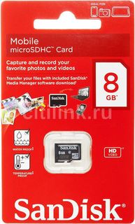 Карта памяти microSDHC SANDISK Mobile 8 ГБ, Class 4, SDSDQM-008G-B35, 1 шт.