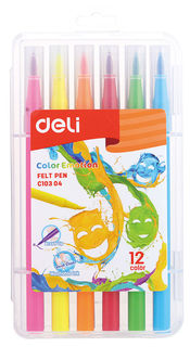 Фломастеры Deli EC10304 Color Emotion кисть смываемые 12цв. пластиковый пенал