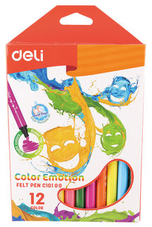Фломастеры Deli EC10100 Color Emotion смываемые 12цв. коробка с европодвесом