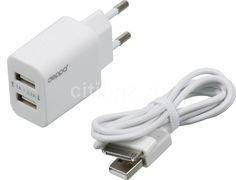 Сетевое зарядное устройство DEPPA 11302, 2xUSB, 30-pin (Apple), 2.1A, белый