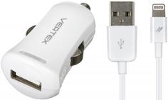 Автомобильное зарядное устройство Vertex 1xUSB + кабель Apple 8pin MFI (белый)