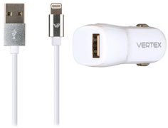 Автомобильное зарядное устройство Vertex 1xUSB 2.4A + кабель Apple 8pin MFI (белый)