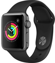 Умные часы Apple Watch Series 3, 38 мм, корпус из алюминия цвета «серый космос», спортивный ремешок черного цвета