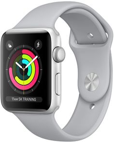 Умные часы Apple Watch Series 3, 42 мм, корпус из серебристого алюминия, спортивный ремешок дымчатого цвета (серебристый)